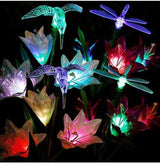 2 PCS Solar Garden Lights Outdoor, Garden Decor with 6 Lily Flower and Butterflies Combination Decorative Lights Multi-Color Changing LED Solar Stake Lights for Path, Yard, Yard Art, Yard Decorations.