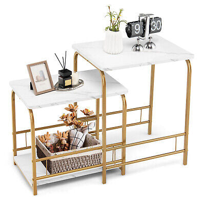 Faux-Marble Nesting End Tables – Set of 2