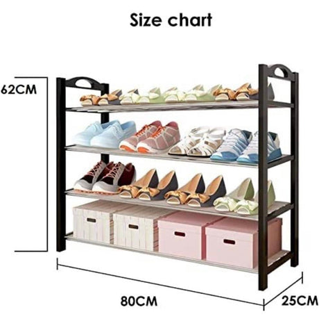 4 Tier Shoe Rack Organizer Entryway Shoe Storage, Black Shoe Rack with Premium Metal, Space-Saving Design, Easy to Assemble - Holds 20 Pairs - (L) 80cm x (W) 25cm x (H) 62cm (Black)