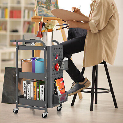 3-Tier Pegboard Rolling Storage Cart