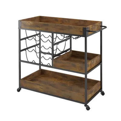 3-Tier Industrial Bar Cart with Wine & Glass Racks