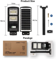 60W Solar Street High Brightness Light 6000 Lumens,120 LED with Light Control, PIR Motion Sensor, Dusk to Dawn Security Led Flood Light