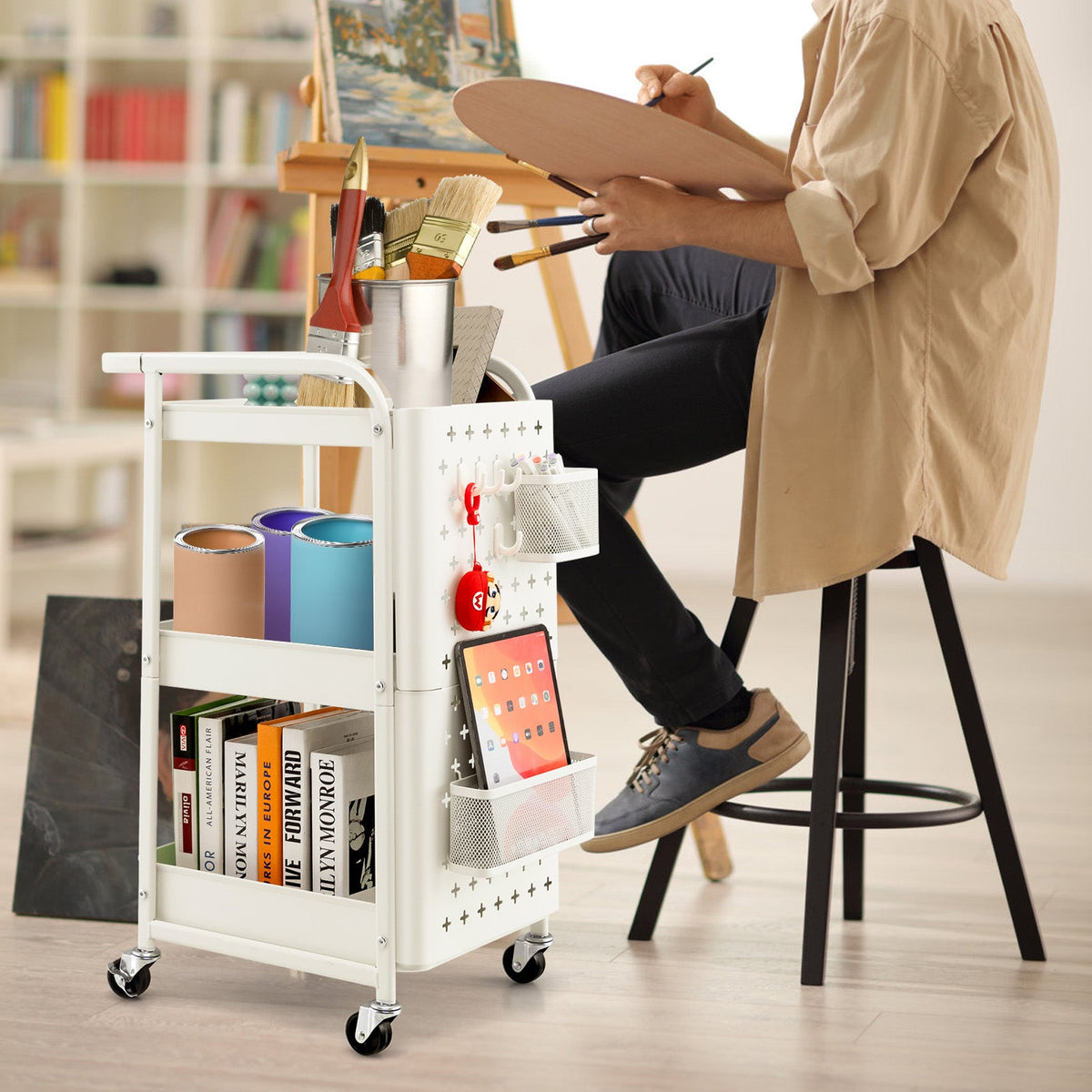 3-Tier Pegboard Rolling Storage Cart