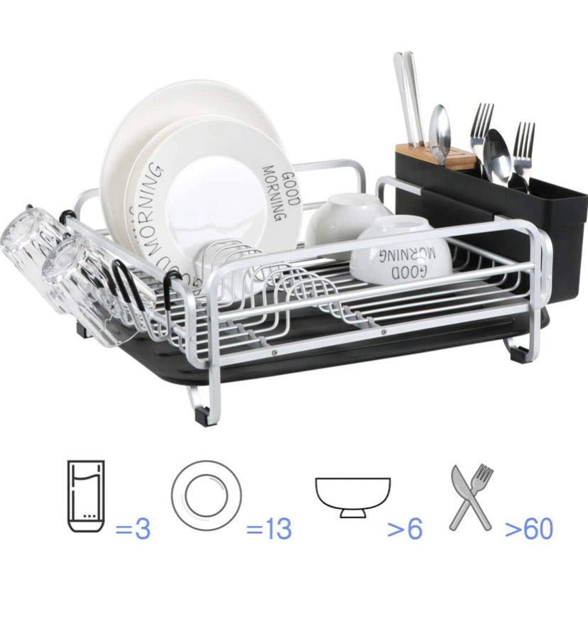 Kingrack Dish Rack, Aluminum Dish Drainer, Dish Drying Rack with Removable Drip Tray
