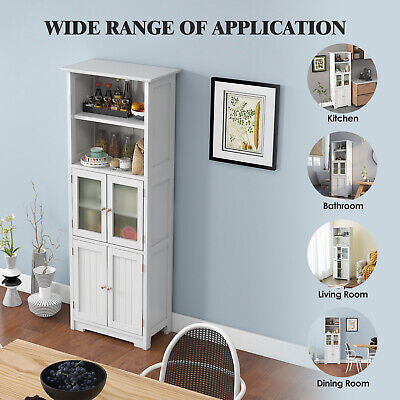 163 cm Tall Four-Door Storage Cabinet with Open Shelves