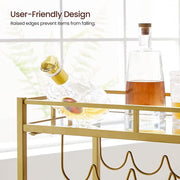 2-Tier Gold Bar Cart with Mirrored Shelves