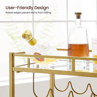 2-Tier Gold Bar Cart with Mirrored Shelves