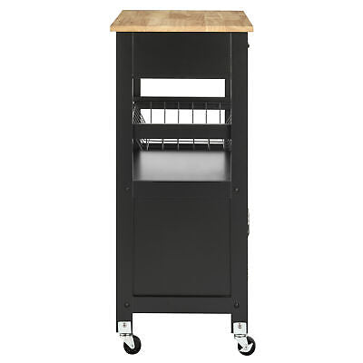 Black Rolling Kitchen Storage Trolley with Drawer & Basket
