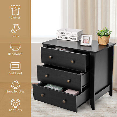 Black 3-Drawer Side Table & Nightstand
