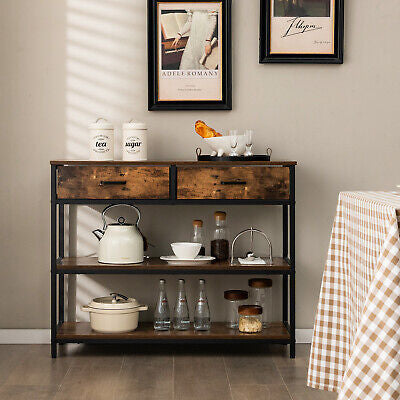 Console Table Sofa Side Table w/ Fabric Drawers Hallway Rustic Brown