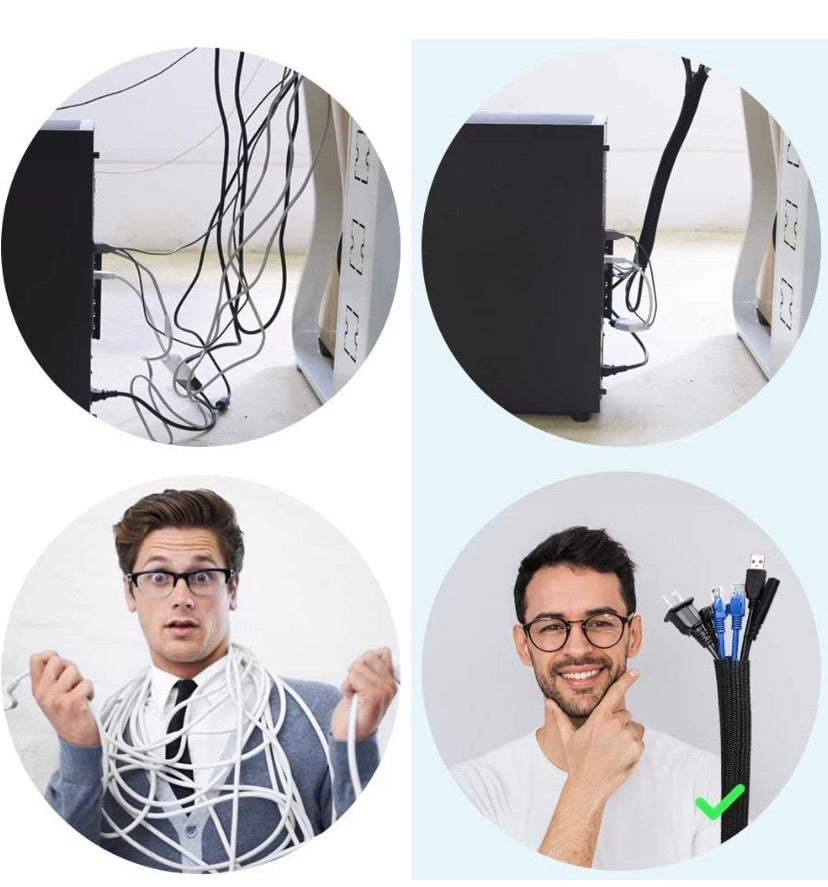 Cable Management Sleeve 3M, AGPTEK Cord Management System for Desk PC TV Computer Projector Wires Protection and Organization, Home, Theatre and Office, Prevent Cat from Chewing Cords, Black