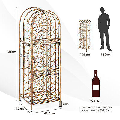 45-Bottle Arched Gold Steel Wine Rack with Latching Door