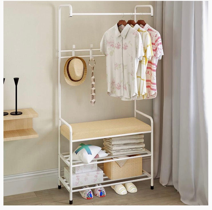 Portable Garment Rack with Shoe Storage & Side Hooks – Grey or White