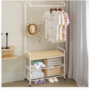 Portable Garment Rack with Shoe Storage & Side Hooks – Grey or White