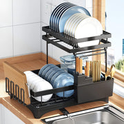 42 cm 2-Tier Dish Rack with 360° Extendable Drain Spout – 2 Colours