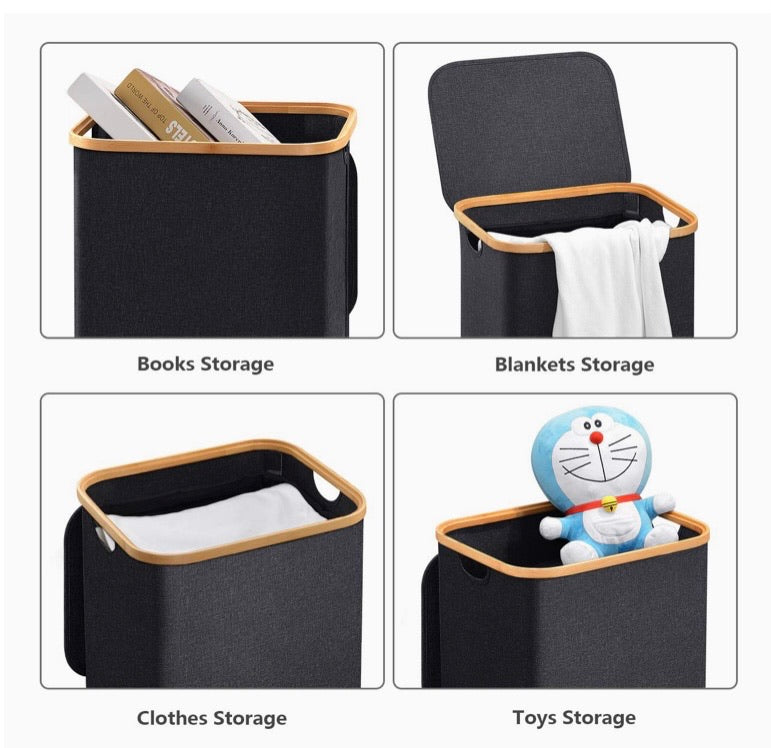 62L Collapsible Laundry Hamper with Lid & Removable Liner – Black