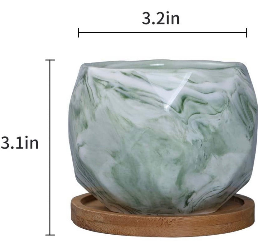 Set of 3 Marble Ceramic Planter Pot