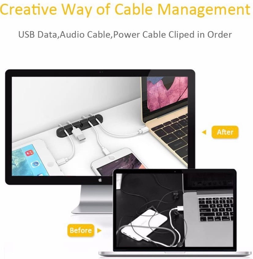 Cable Clips Cord Management Organizer, 3 Packs Adhesive Hooks, Wire Cord Holder Power Cords Charging Accessory Cables, Mouse Cable, PC, Office Home (7, 5 and 3 Slots) (Black)