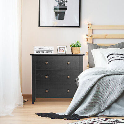 Black 3-Drawer Side Table & Nightstand