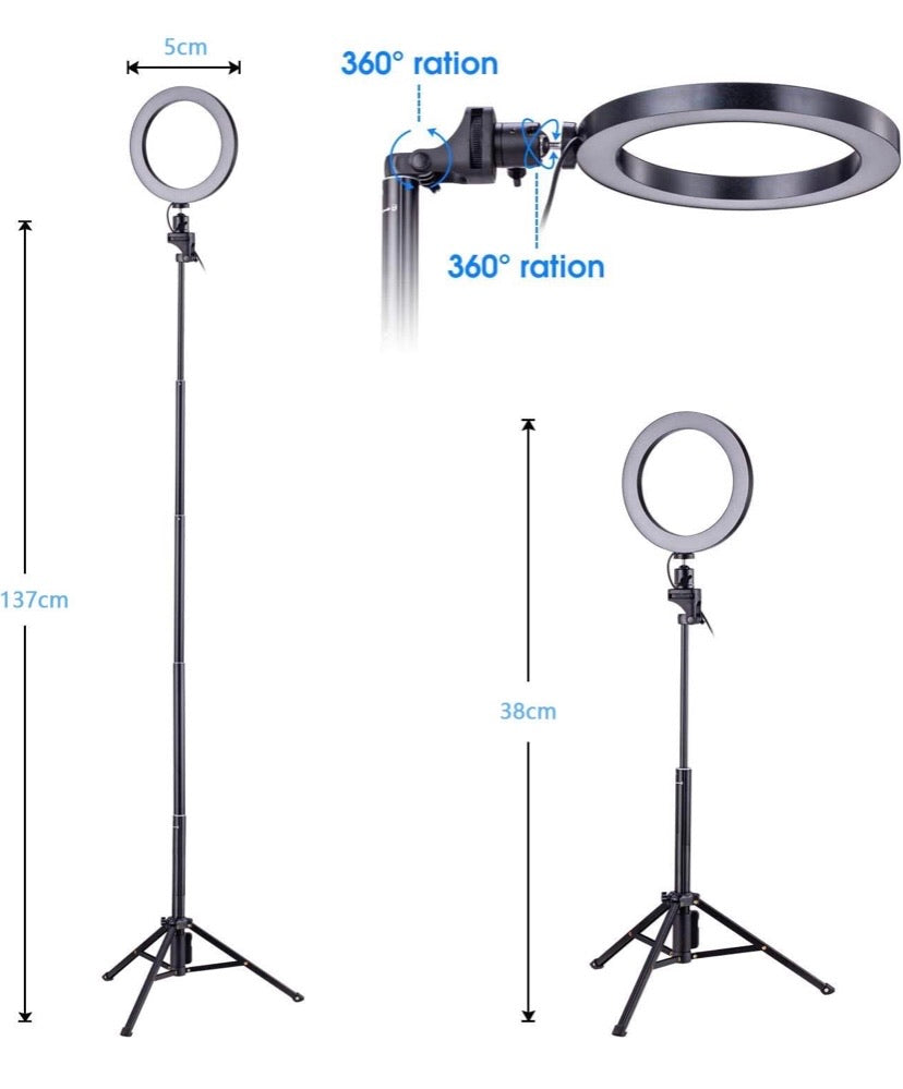 Selfie Ring Light with Tripod & Cell Phone Holder-16cm