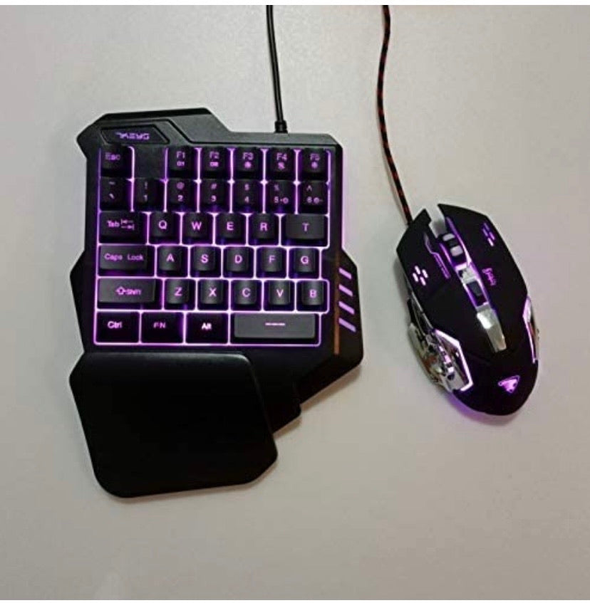 Wired Gaming One Hand Keyboard & Mouse Set
