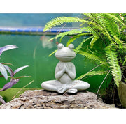 8.5in Meditating Frog Ceramic Sculpture – Grey Stone Finish