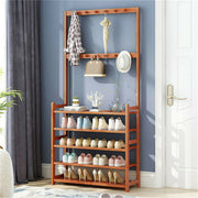 5-Tier Bamboo & MDF Hall Tree with 8 Hooks – 12–14 Pairs