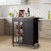 Rolling Kitchen Island with Drawer, Cabinet & Open Shelves