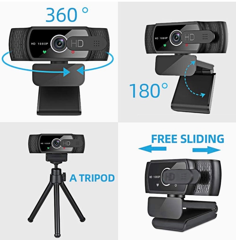 Sherry 1080p USB Webcam with Microphone, Privacy Cover & Tripod