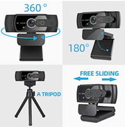 Sherry 1080p USB Webcam with Microphone, Privacy Cover & Tripod