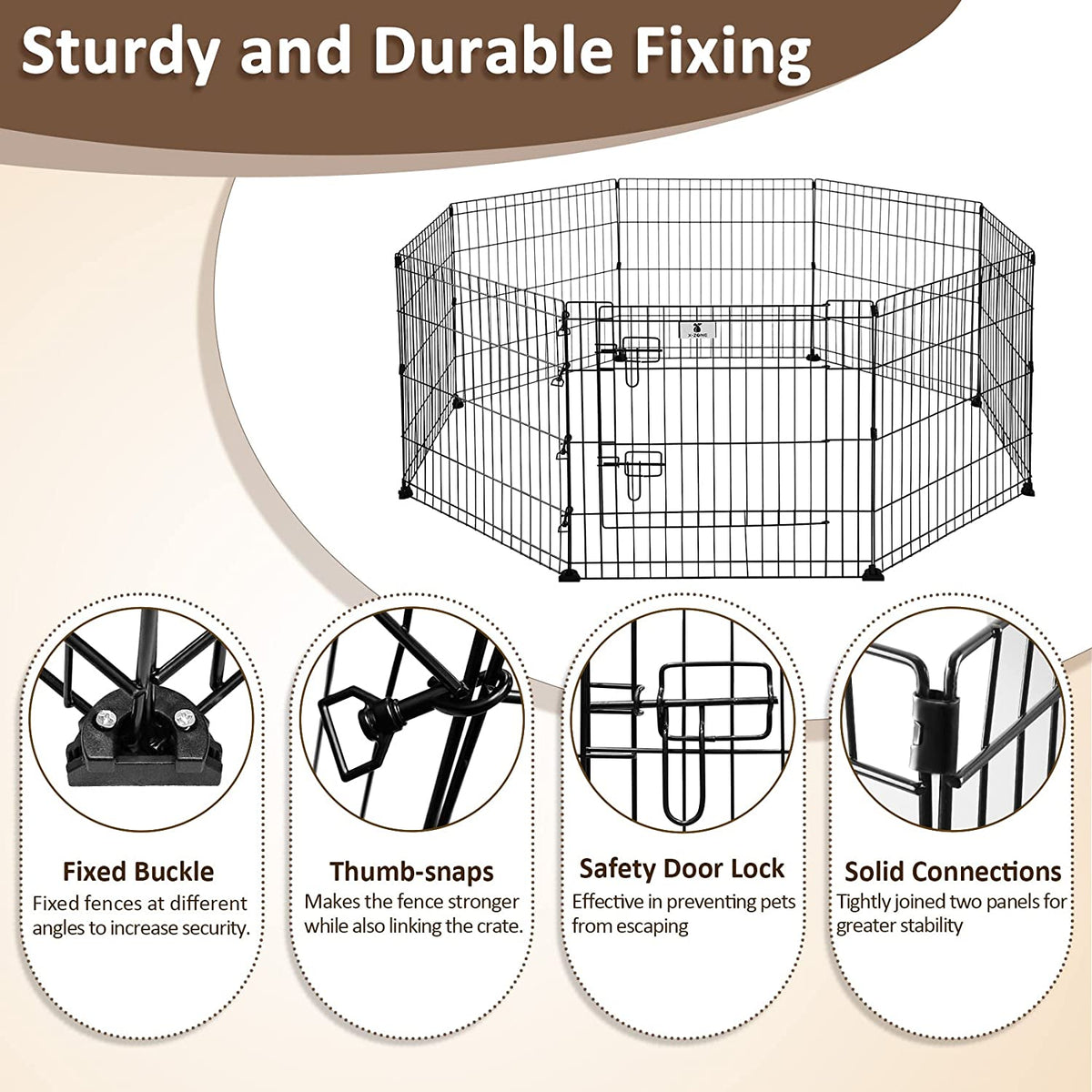 8-Panel 76 cm Metal Pet Playpen with Weather Cover
