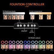 Selfie Ring Light - 14 Colors RGB Ring Light with 2 Adjustable Tripod Stand/Phone Holder/Camera Remote Shutter Best 10 Brightness Levels Dimmable LED Ring Light for Makeup,YouTube, Photography