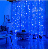 304 LED Curtain String Lights, 9.8 x 9.8 ft, 8 Modes Plug in Fairy String Light with Remote Control, Christmas, Backdrop for Indoor Outdoor Bedroom Window Wedding Party Decoration, Blue.
