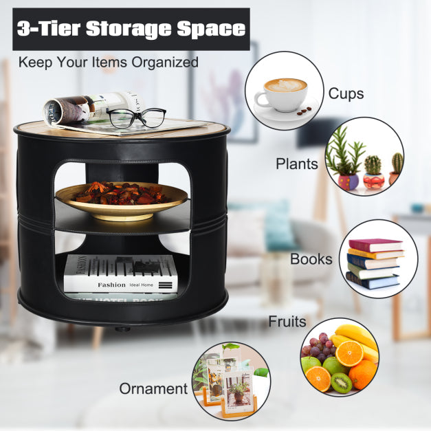 3-Tier Round Coffee Table with Storage Shelves