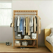 Mobile Wooden Clothes Rack with Wheels