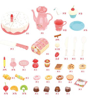 Pretend Play Food for Kids, DIY 82PCS Decorating and Cutting Birthday Party Cake, Tea Set,Candle,Fruits,Biscuits,Desserts,Educational Kitchen Toy with Lights&Sounds for Children,Girls&Boys,Aged 3+