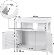 Vanity Unit Without Sink Lots of Storage Space Bathroom Cabinet with Slat Doors 2 White, MDF Panels, with Open Compartment, 60 x 30 x 60 cm