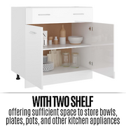 Modern Kitchen Bottom Cabinet High Gloss White 2-Door Storage Organizer Cupboard