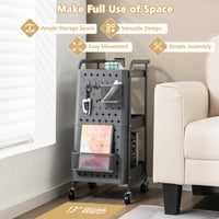 3-Tier Pegboard Rolling Storage Cart