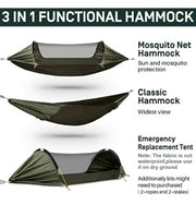 ETROL Hammock, Upgrade Double & Single Camping Hammock with Mosquito Net, Tree Straps, Hook, 3 in 1 Function Design Aluminium Parachute Portable Hammocks for Indoor, Outdoor, Hiking, Patio, Travel