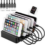 QC 3.0 Charging Station,AIZBO 60W 12A 6 Port Docking Stations & Desk Organizer with Quick Charge 3.0 & 5 Port USB Charger & Removable Watch Holder fit Multiple Devices iPhone/Iwatch/Tablet/Samsung Galaxy/LG and More