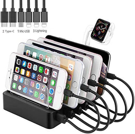 QC 3.0 Charging Station,AIZBO 60W 12A 6 Port Docking Stations & Desk Organizer with Quick Charge 3.0 & 5 Port USB Charger & Removable Watch Holder fit Multiple Devices iPhone/Iwatch/Tablet/Samsung Galaxy/LG and More