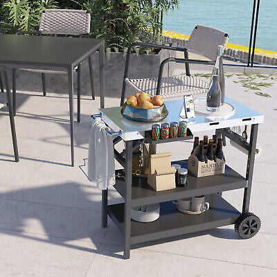 3-Tier Mobile Food-Prep Cart with Stainless-Steel Worktop