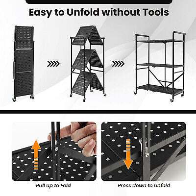 3-Tier Foldable Rolling Metal Storage Cart