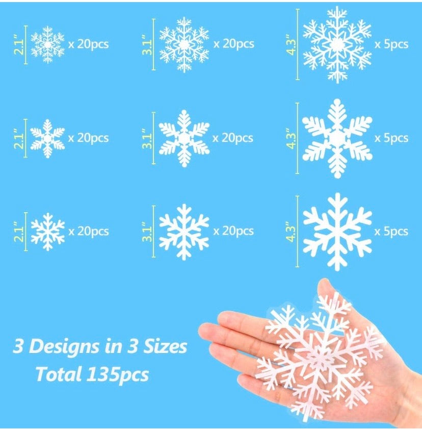 135Pcs Christmas Window Clings Snowflakes Window Decals Static Window Stickers for Christmas Decorations Window Décor Ornaments Xmas Party Supplies Thanksgiving Party Décor (5-Sheet)