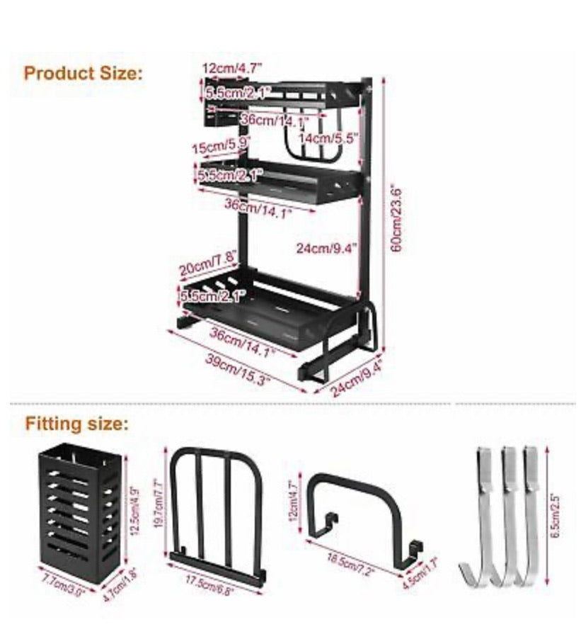 3 Tier Spice Rack Steel Kitchen Cooking Shelf Organizer Storage Bottle Holder AU