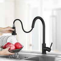 Matte Black Brass Pull-Out Kitchen Mixer Tap