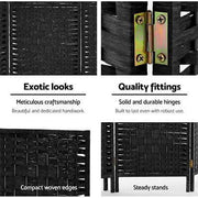8-Panel Black Pine & Woven-Paper Folding Room Divider