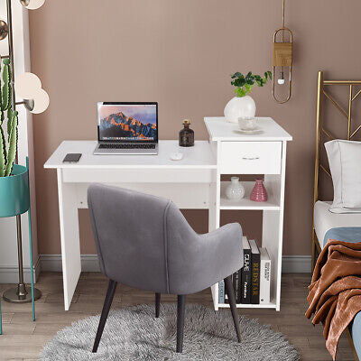 White Computer Desk with Storage Shelves