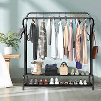 LOEFME Double-Rail Metal Garment Rack with Shoe Shelf